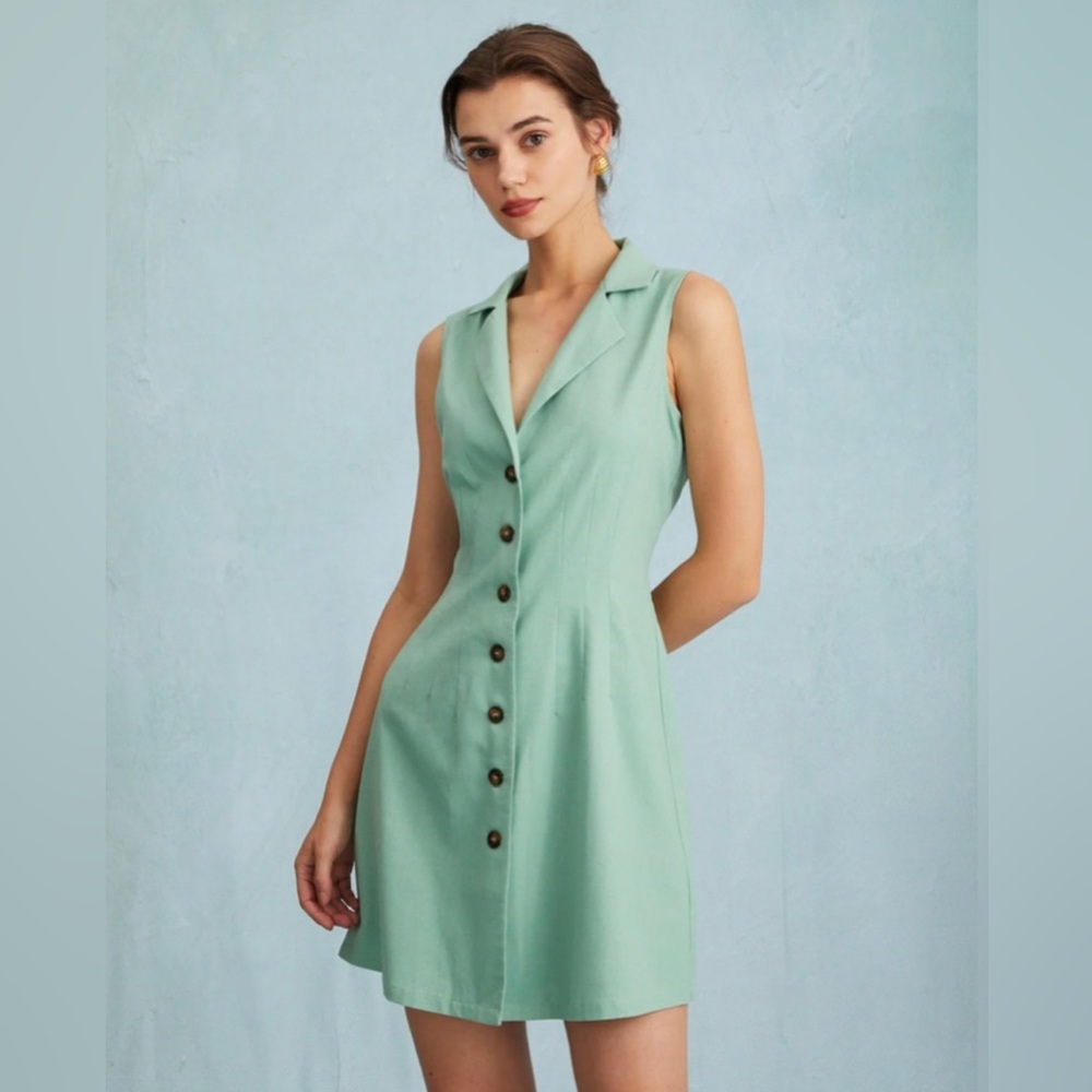 RIHOAS Lapel Button-up Sleeveless Mini Dress Sz L